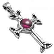 Garnet Celtic Trinity Knot Cross Silver Pendant, p463